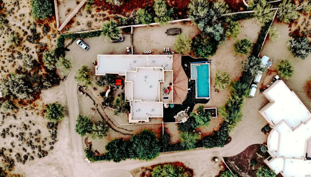 
aerial view of basketball court